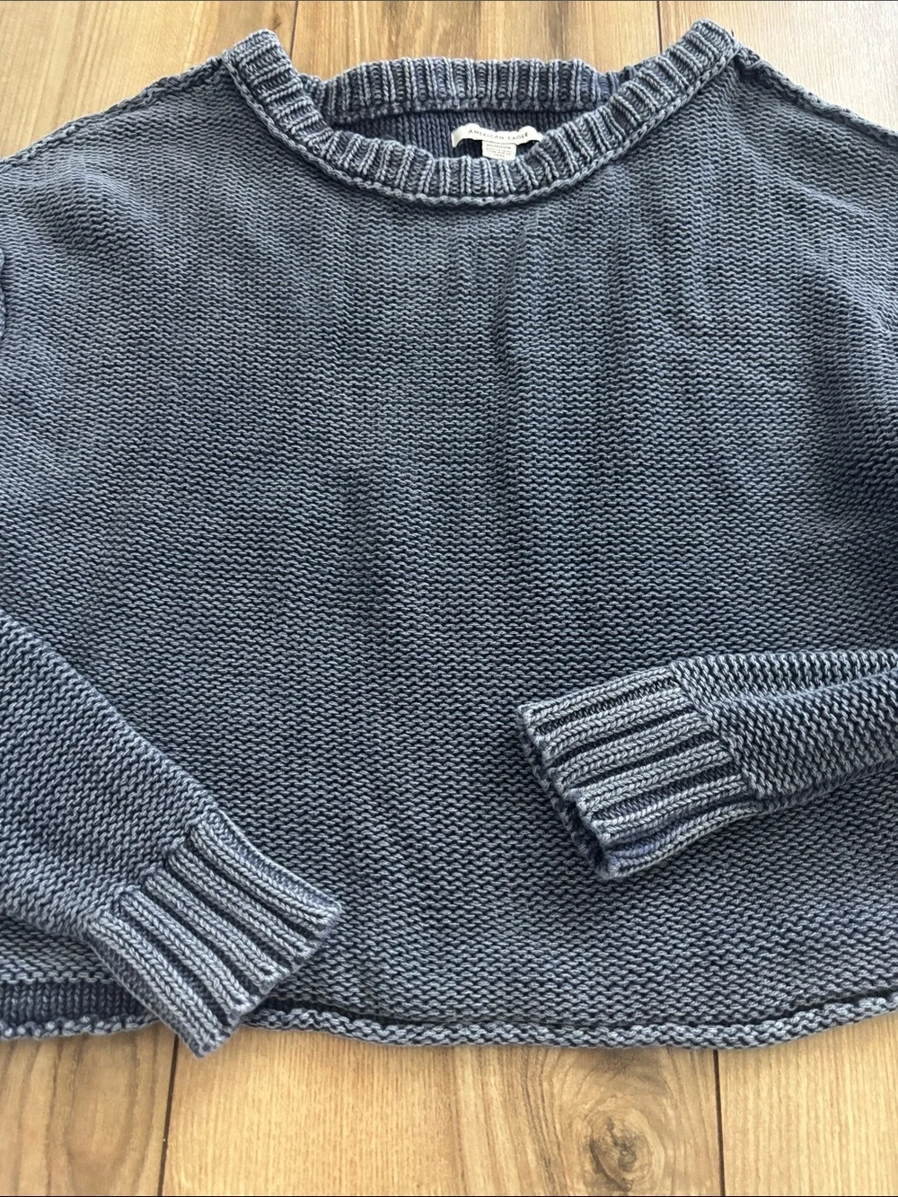 American Eagle Outfitters Slate Blue Knit Coastal Crop Crewneck Sweater XS